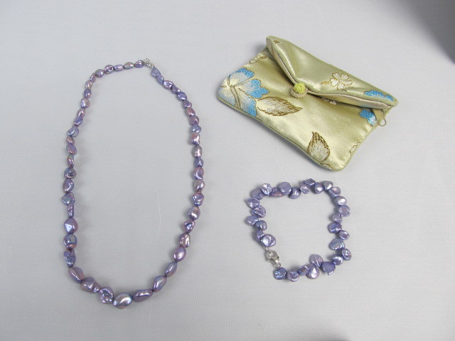 lot 198 image: HONORA Genuine Pearl & Sterling Necklace wBracelet