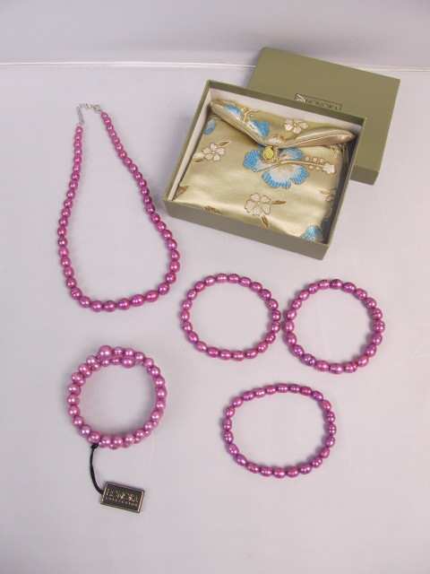 lot 200 image: HONORA Genuine Pink Pearl & Sterling Necklace & 3 Bracelets