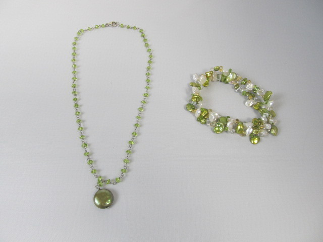 lot 179 image: HONORA Genuine Pearl & Sterling Pendant Necklace wBracelet