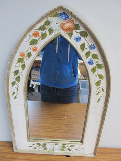 lot 123 image: Vintage Hand Painted Wooden Church Style Wall Mirror