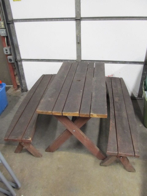 lot 151 image: Wooden Picnic Table w Benches
