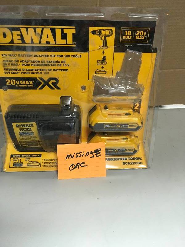 lot 2 image: DeWalt 20 Volt MAX Lithium-Ion Battery Adapter Kit for 18 Volt Cordless Tools - Missing Adapter