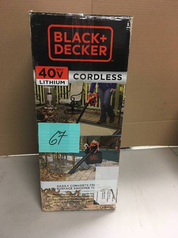 lot 67 image: Black & Decker 40V MAX Cordles Lithium - Ion Handheld Mulcher Blower Vac noot used