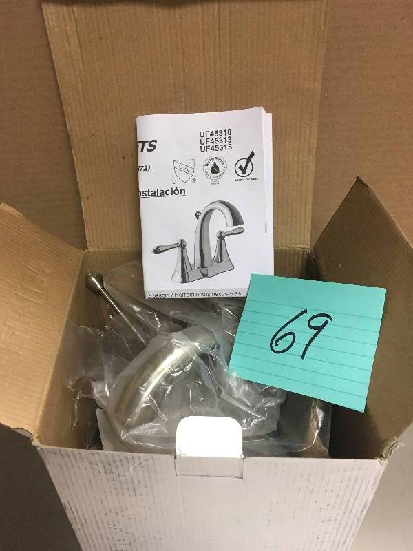 lot 69 image: Ultra Faucets Brushed Nickel Two Handle Lavatory Faucet not used