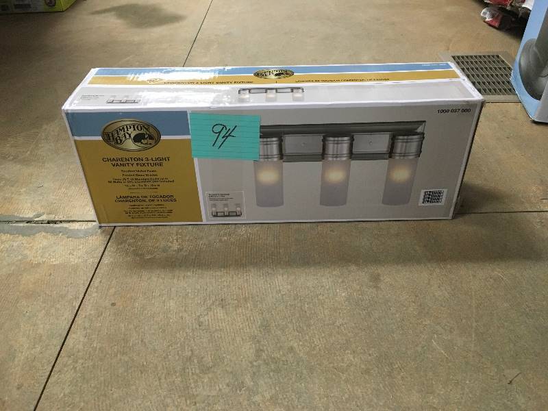 lot 94 image: Hampton Bay Charenton 3-Light Vanity Fixture in Brushed Nickel new