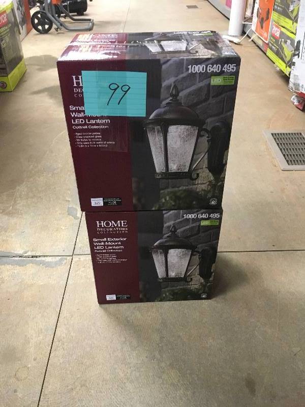 lot 99 image: Home Decorators Collection Aged Bronze Patina Outdoor LED Wall Lantern- Lot of 2 new