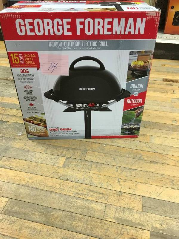 lot 14 image: George Foreman 15 Serving IndoorOutdoor Electric Grill, Black open box not used