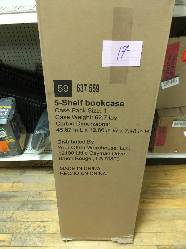 lot 17 image: Hampton Bay Wood Open5-Shelf  Bookcase - Black open box not used