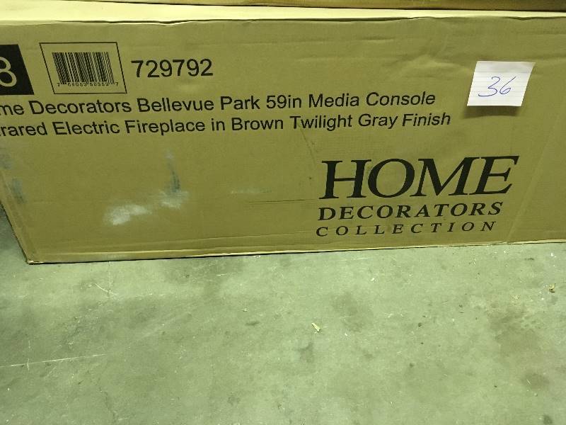 lot 36 image: Home Decorators Collection Bellevue Park 59 in. Media Console Infrared Electric Fireplace in Brown Twilight new