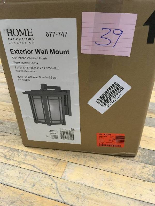 lot 39 image: Hampton Bay 1 Light Aged Iron Outdoor Wall Lantern Y from Outdoor Wall Lights