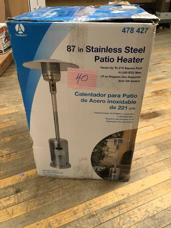 lot 40 image: 87 in Stainless Steel Patio Heater open box not used