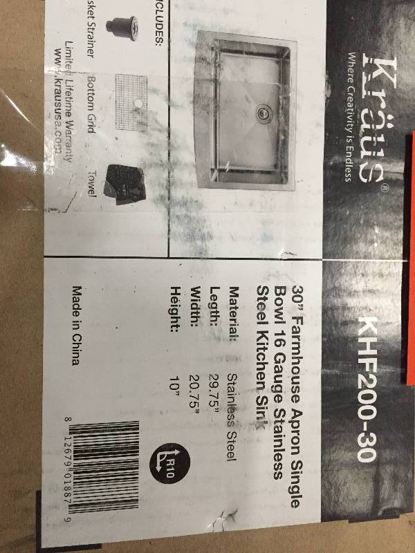 KRAUS Farmhouse Apron Front Stainless Steel 30 in. Single Bowl Kitchen Sink Kit not used