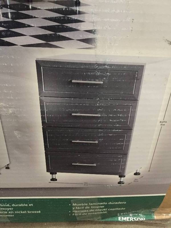 ClosetMaid Pro Garage 36.5 in. H x 24 in. W x 20 in. D Gray Laminate 4-Drawer Base Cabinet not used