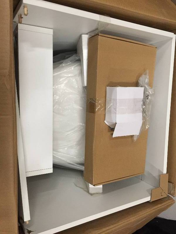 Presenza All-in-One 24.2 in. x 21.3 in. x 33.8 in. Stainless Steel Laundry Sink and White 2 Door Cabinet small damage stock photo used to display the unit