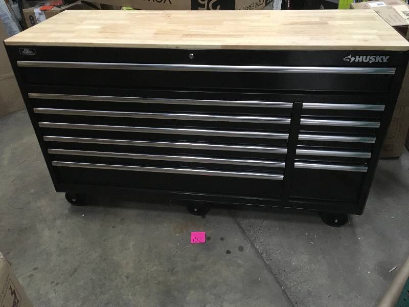Husky 66 in. W 24 in. D 12-Drawer Heavy-Duty Mobile Workbench in Black open box never used
