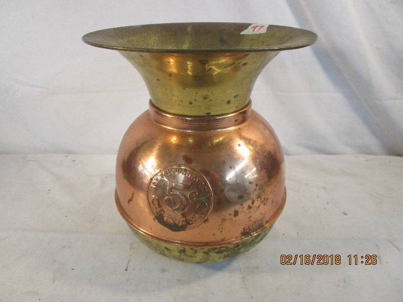 lot 97 image: Rare Havana and Cigars 5 Cent Spitoon Brass and Copper