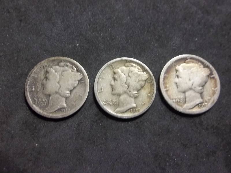 1917 P,D,S Mercury Dimes