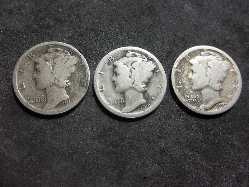 1919 P,D,S Mercury Dimes