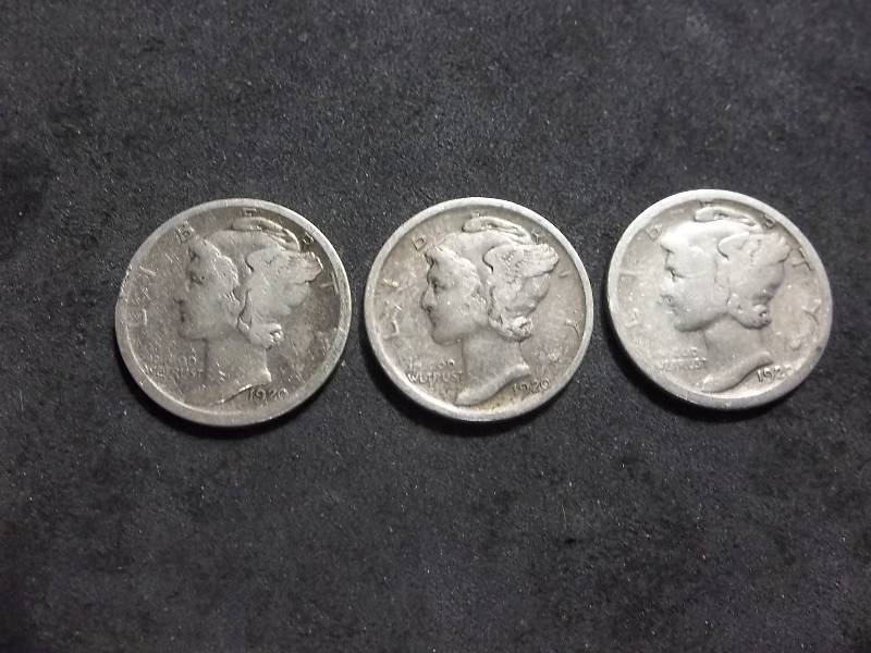 1920 P,D,S Mercury Dimes