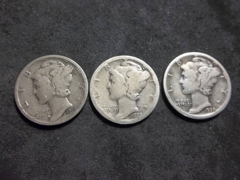 1928 P,D,S Mercury Dimes