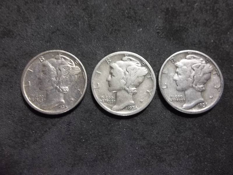 1936 P,D,S Mercury Dimes