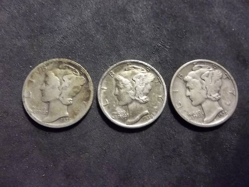 1938 P,D,S Mercury Dimes
