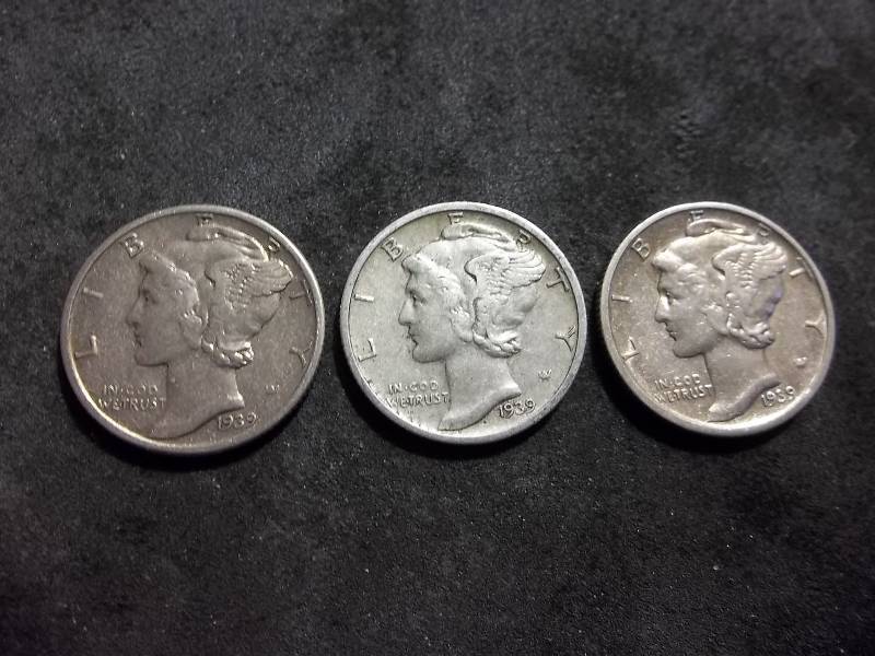 1939 P,D,S Mercury Dimes