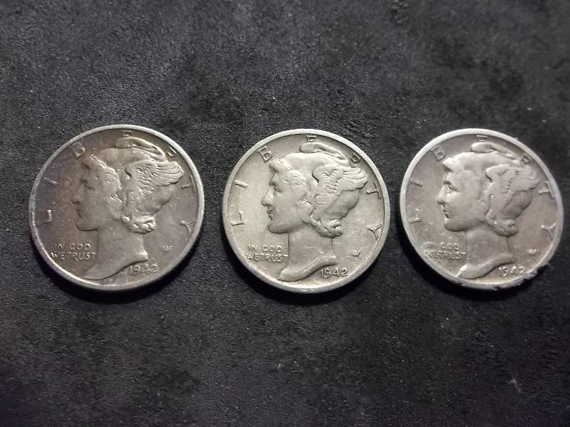 1942 P,D,S Mercury Dimes