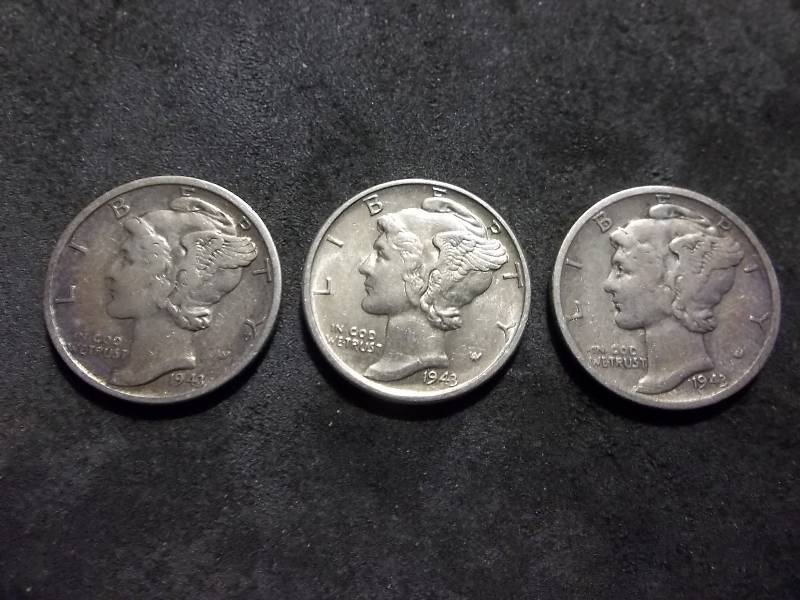 1943 P,D,S Mercury Dimes