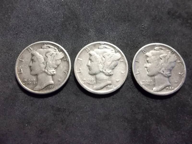 1944 P,D,S Mercury Dimes