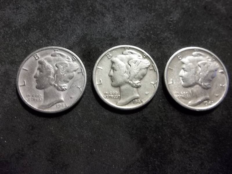 1945 P,D,S Mercury Dimes
