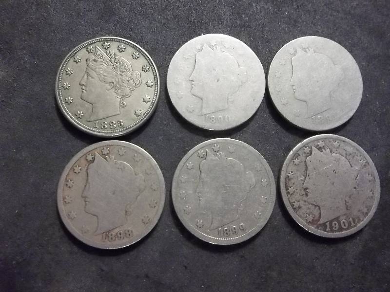 6-V Nickels 1883. 1890, 1891, 1898, 1899, 1901