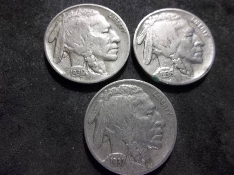 1930 S, 1936 S, 1937 Buffalo Nickels
