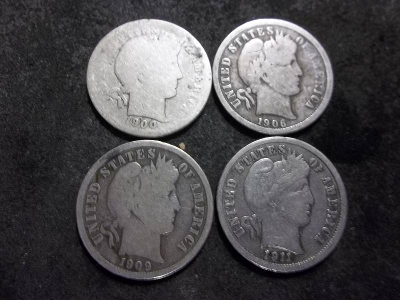 1900, 1906, 1909, 1911 Barber Dimes All P