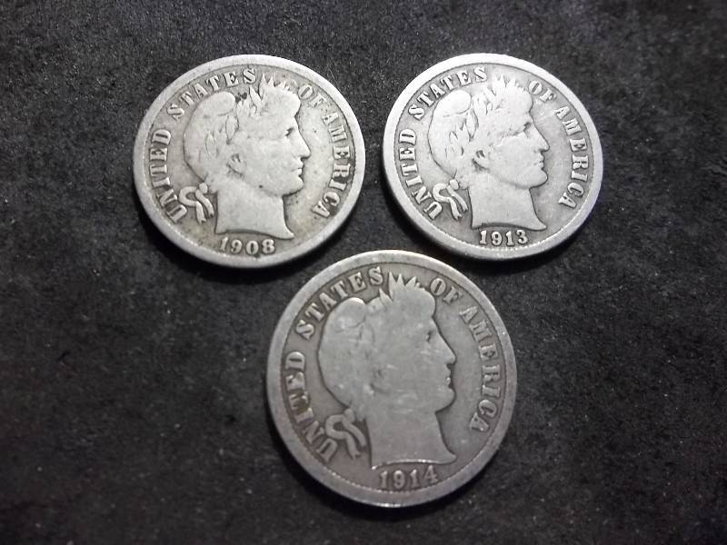 1908, 1913, 1914 Barber Dimes