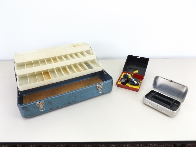 lot 20 image: Vintage Mitchell Fishing Reel, and 2 Metal Tackle Boxes
