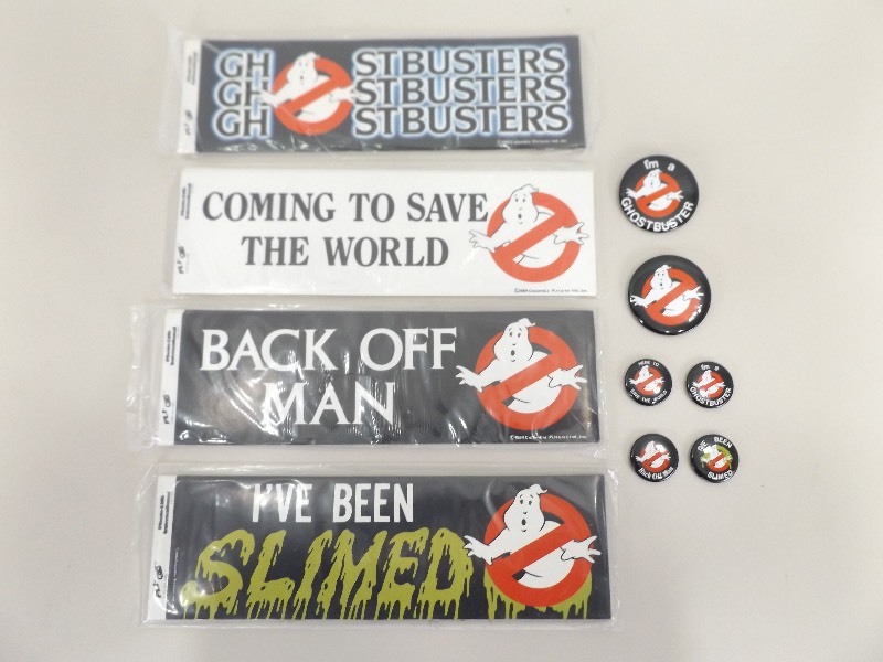 lot 30 image: Lot of 1984 Ghostbusters Promo Bumper Stickers and Pinbacks