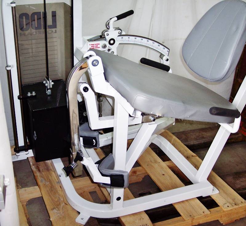lot 9 image: Wow Physical Therapy Rehab Clinic Equipment Loredan Biomedical LIDO Leg Extension Machine 0-300lb Weight Resistance Strength Training System - Excellent Working Condition - Disassembled For Transport