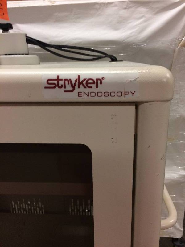 Stryker 2 Door Endoscopy Medical Mobile Multi-Specialty Video Locking Cabinet Cart With Glass Door, Drawer, 4 Adjustable Shelves With Keys, Power Supply Etc & Monitor Mount - Fantastic Moving Storage Cabinet  Great Condition