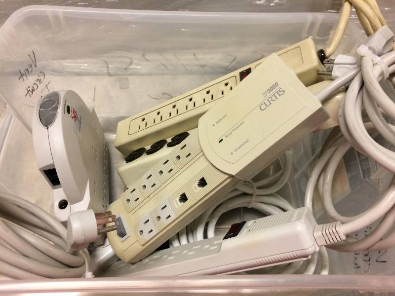 lot 17 image: Tub of Various Multi-Outlet Power Strip Extension Cords
