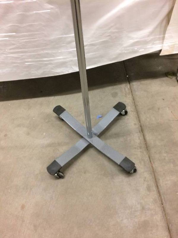 lot 31 image: Retails Used $250 Medical Grade Heavy Duty Stainless Steel Height Adjustable Telescoping Deluxe 4-Ram Hook I.V. Stand IV Pole 4 Wheel Mobile Rolling Many Other Uses For this Stand - Excellent