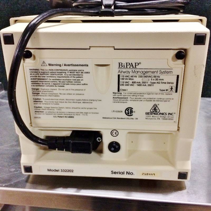 Retails Used $600 Respironics 332003 BiPAP S Machine Airway Ventilator Management System - Excellent Working Condition Aids Oxygenation & Ventilation in cases of Sleep Apnea or Ventilatory Muscle Fatigue