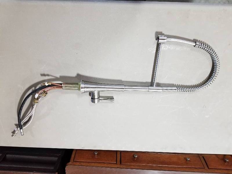 lot 17 image: Industrial Type Sink Faucet with Soap Plumbing, Along with a Small Sink
