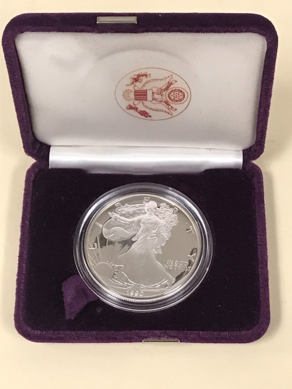 lot 33 image: 1990-S Silver American Eagle Dollar...