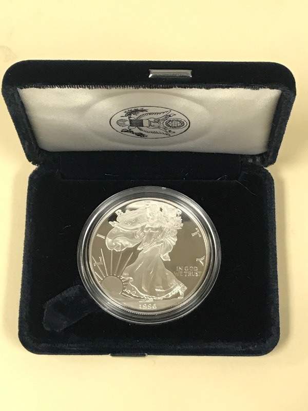 lot 37 image: 1996-P Silver American Eagle Dollar...