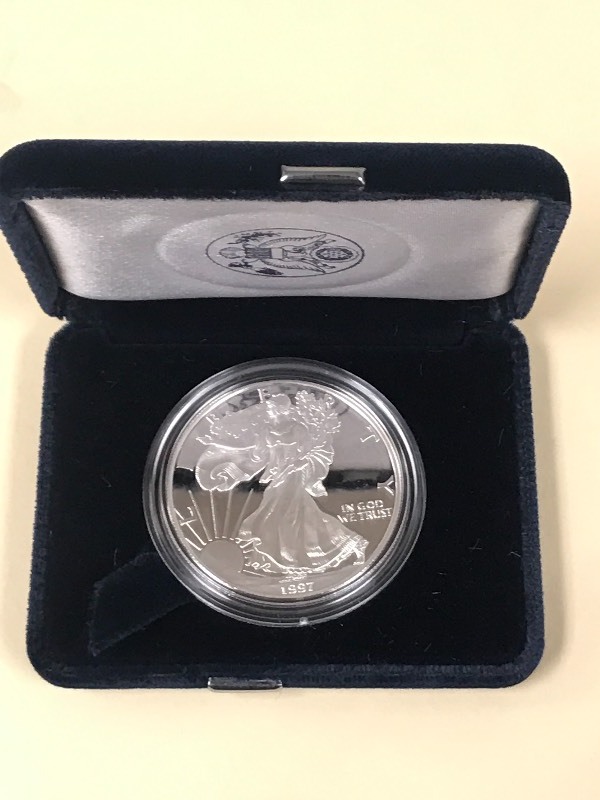 lot 38 image: 1997-P Silver American Eagle Dollar...