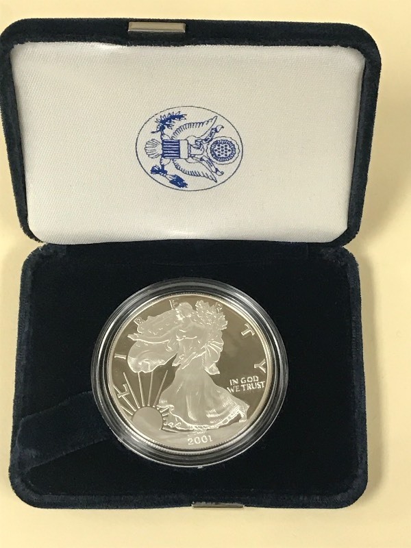 lot 43 image: 2001-W Silver American Eagle Dollar...