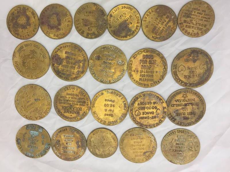 lot 2 image: Vintage Brothel Coins Tokens