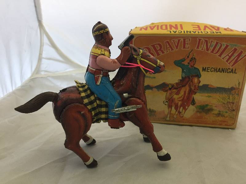 lot 12 image: Brave Indian Mechanical Tin Wind Up Toy