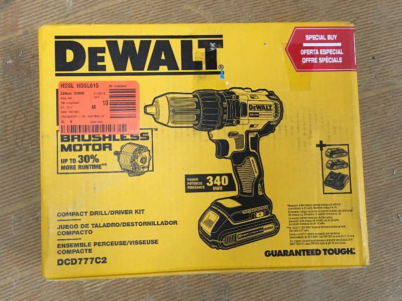 DEWALT 20-Volt MAX Lithium-Ion Cordless Brushless Compact Drill Driver with (2) Batteries 1.3Ah, Charger and Bag in good condition